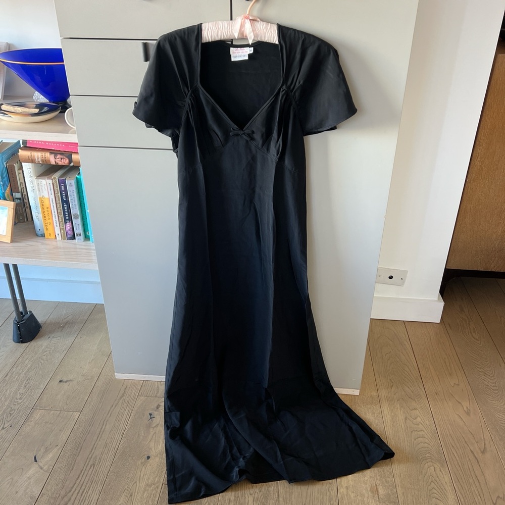 Les Jolies Henri Bendel Dark Romance Black Maxi Cap Sleeve Slip Dress Size Small